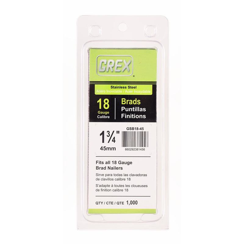 Grex GSB18-45 18-Gauge 1-3/4 in. Stainless Steel Brad Nails, 1,000/Box