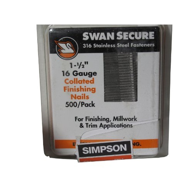 Simpson Strong-Tie T16N150FNB 16-Gauge 1-1/2 in. Straight 316 Stainless Steel Finish Nails, 500/Box