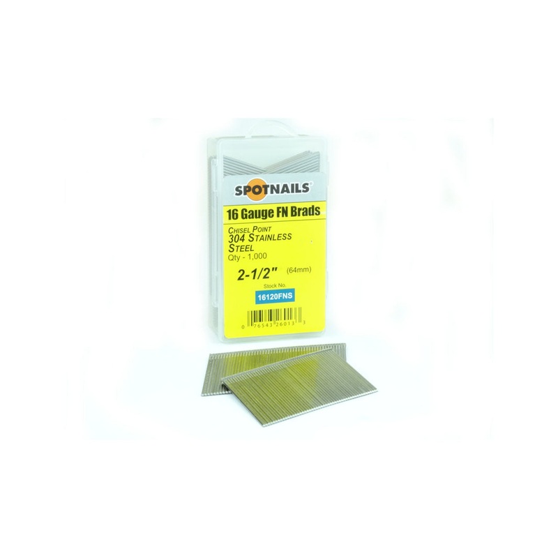 Spotnails 16120FNS 16-Gauge 2-1/2 in. FN-Style 304 Stainless Steel Finish Nails, 1,000/Box