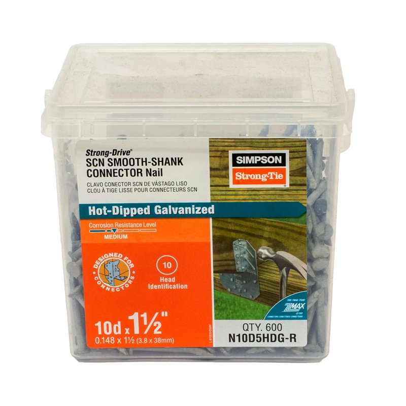 Simpson N10D5HDG-R Strong-Drive SCN SMOOTH-SHANK CONNECTOR Nail  1-1/2 in. x 0.148 in. HDG (600-Qty)