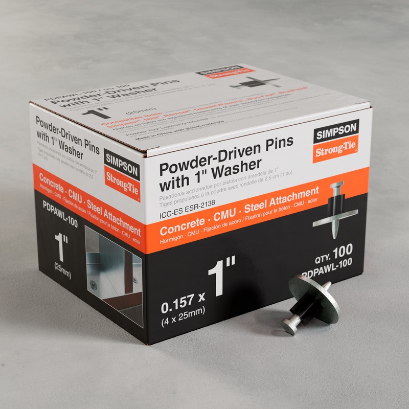 Simpson PDPAWL-100 PDPAWL.157-in. x 1-in. Powder-Actuated Pin w/ 1-in. Washer (100-Qty)