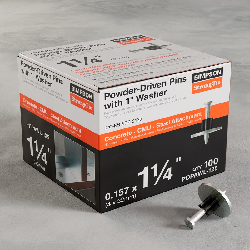 Simpson PDPAWL-125 PDPAWL.157-in. x 1-1/4-in. Powder-Actuated Pin w/ 1-in. Washer (100-Qty)