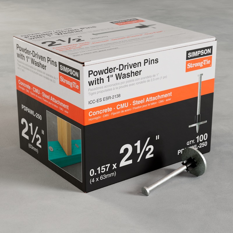 Simpson PDPAWL-250 PDPAWL.157-in. x 2-1/2-in. Powder-Actuated Pin w/ 1-in. Washer (100-Qty)