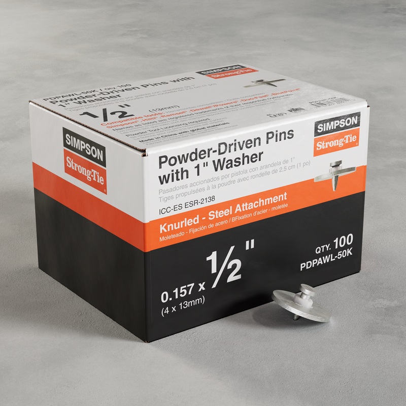 Simpson PDPAWL-50K PDPAWL.157-in. x 1/2-in. Powder-Actuated Knurled Drive Pin w/ 1-in. Washer (100-Qty)