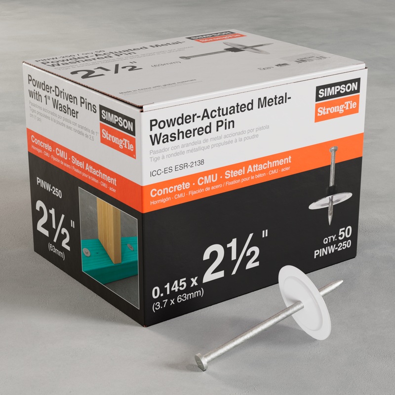 Simpson PINW-250 PINW 2-1/2 in. Powder-Actuated Metal-Washered Pin for Insulation Board (50-Qty)