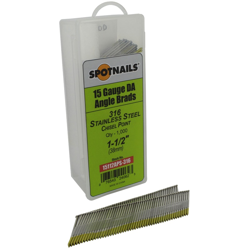 Spotnails 15112APS-316 1-1/2 in. 316 Stainless Steel 15 Gauge DA Angle Brads, 1,000/Box