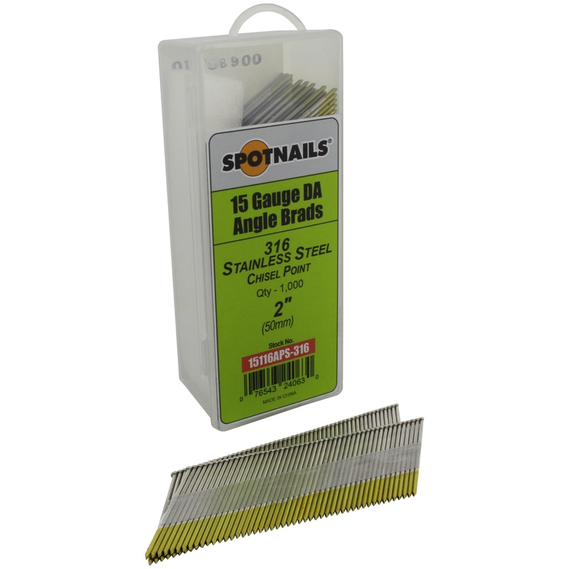 Spotnails 15116APS-316 2 in. 316 Stainless Steel 15 Gauge DA Angle Brads, 1,000/Box