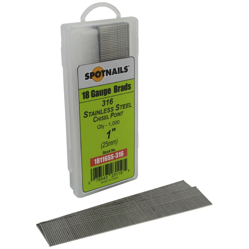 Spotnails 18116SS-316 1 in. 316 Stainless Steel 18 Gauge AX Style Brads, 1,000/Box