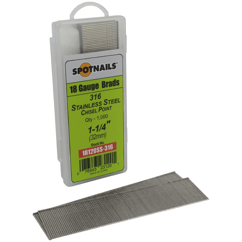 Spotnails 18120SS-316 1-1/4 in. 316 Stainless Steel 18 Gauge AX Style Brads, 1,000/Box