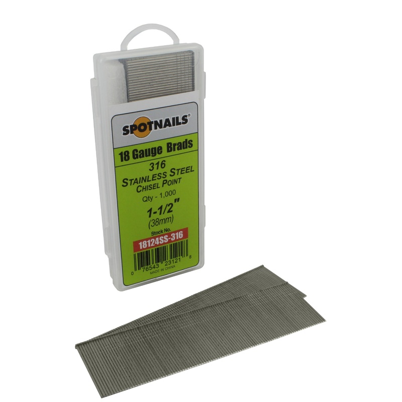 Spotnails 18124SS-316 1-1/2 in. 316 Stainless Steel 18 Gauge AX Style Brads, 1,000/Box