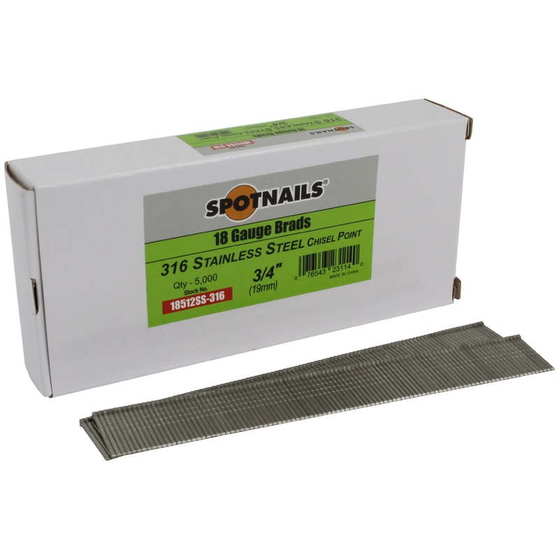 Spotnails 18512SS-316 3/4 in. 316 Stainless Steel 18 Gauge AX Style Brads, 5,000/Box