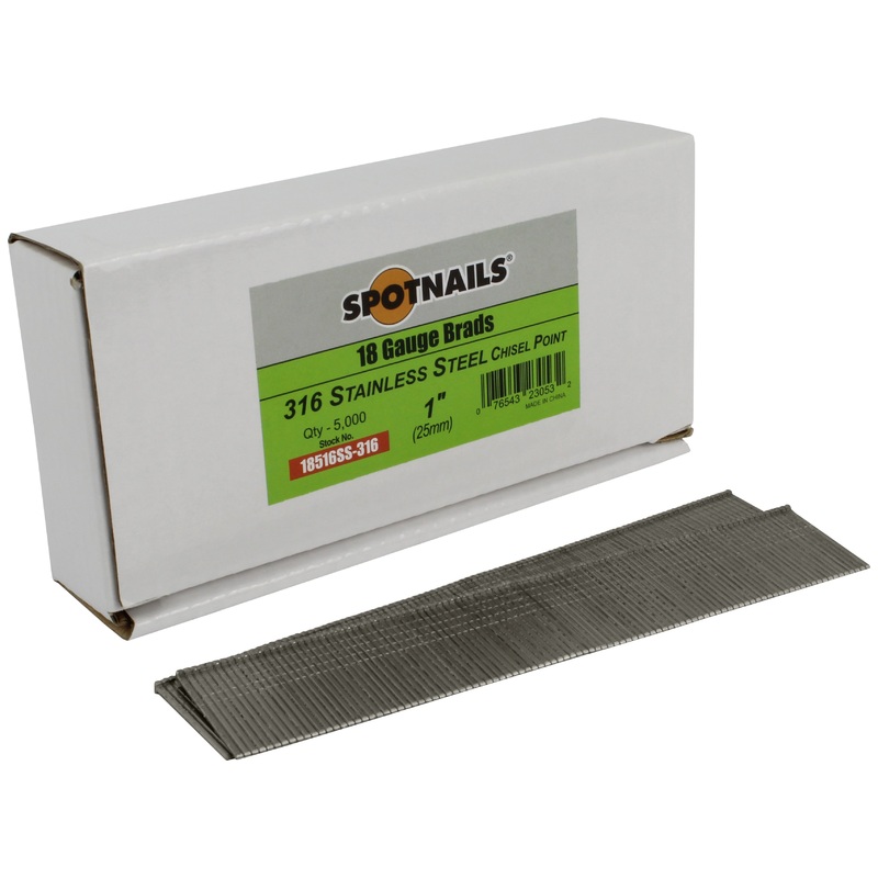 Spotnails 18516SS-316 1 in. 316 Stainless Steel 18 Gauge AX Style Brads, 5,000/Box