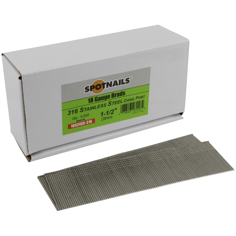 Spotnails 18524SS-316 1-1/2 in. 316 Stainless Steel 18 Gauge AX Style Brads, 5,000/Box