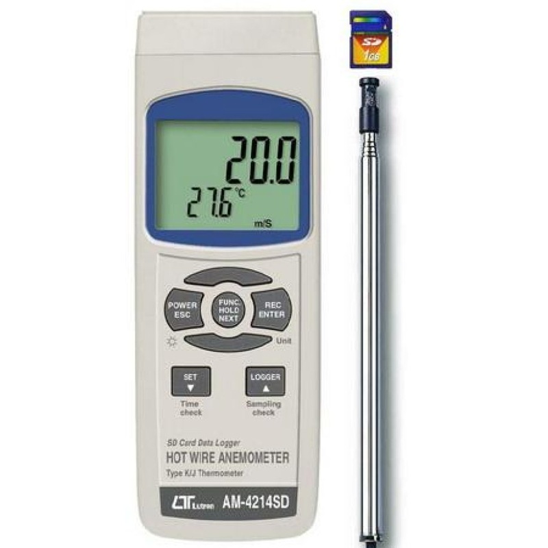 Hot Wire Anemometer Logger, K-J Thermometer, SD Card - AM4214SD