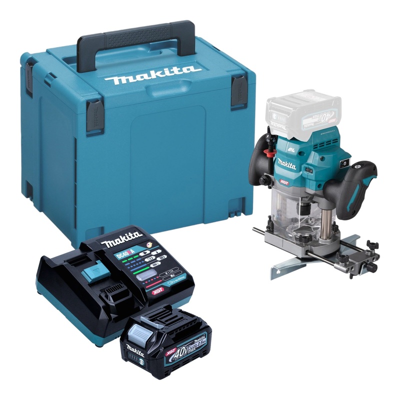 Makita RP 001 GD101 Fresadora sin cable 40 V mx. 12 mm sin escobillas + 1x batera 2,5 Ah + cargador + Makpac