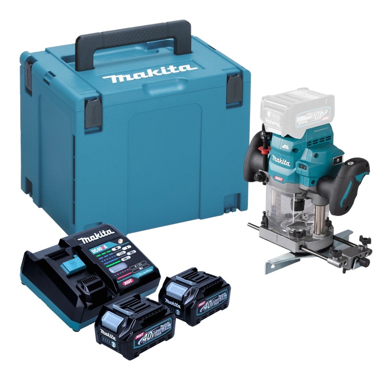 Makita RP 001 GD201 Fresadora sin cable 40 V mx. 12 mm sin escobillas + 2x batera 2,5 Ah + cargador + Makpac