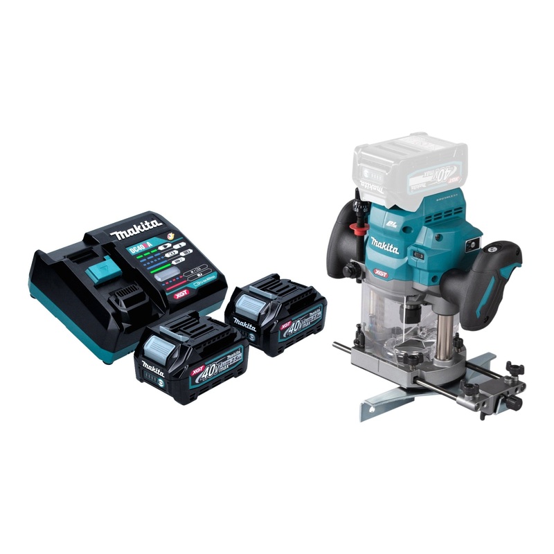 Makita RP 001 GD201 Fresadora sin cable 40 V mx. 12 mm sin escobillas + 2x batera recargable 2,5 Ah + cargador