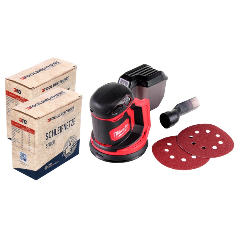 2x Toolbrothers SPIDER conjunto de red de esmerilado 125 mm + lijadora orbital de batera Milwaukee M18 BOS125-0 18V 125 mm Solo - sin batera, sin cargador