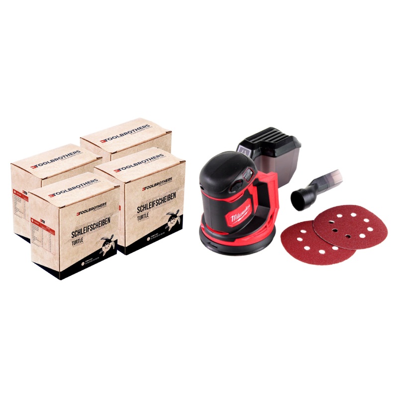 4x Toolbrothers TURTLE juego de esmerilado 125mm + Milwaukee M18 BOS125-0 batera lijadora orbital 18V 125mm Solo - sin batera, sin cargador