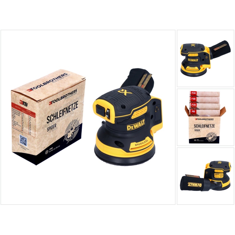 Juego de abrasivos de red Toolbrothers SPIDER + lijadora excntrica a batera DCW 210 N 18 V 125 mm sin escobillas - sin batera, sin cargador