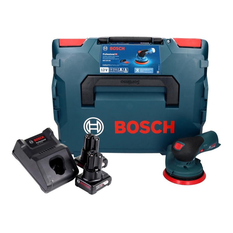 Lijadora excntrica a batera Bosch GEX 12V-125 Professional 12 V 125 mm sin escobillas + 2x batera 6.0 Ah + cargador + L-Boxx