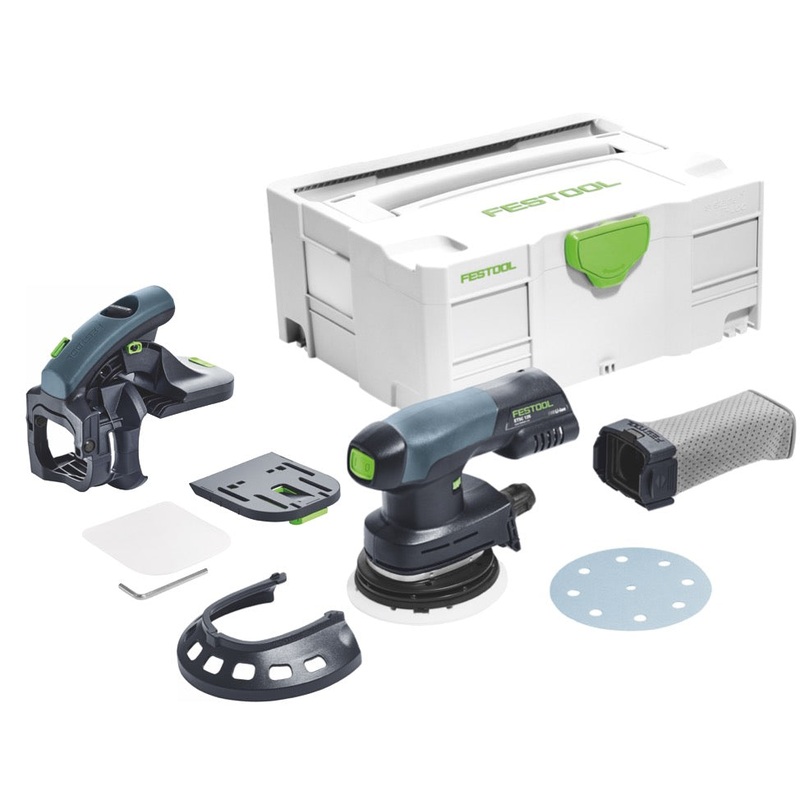 Lijadora excntrica a batera Festool ETSC 125 Li-Basic 18 V 125 mm sin escobillas + AH-ES-ETS/ETSC accesorio auxiliar 43 - ngulo de 92 + Systainer - sin batera, sin cargador