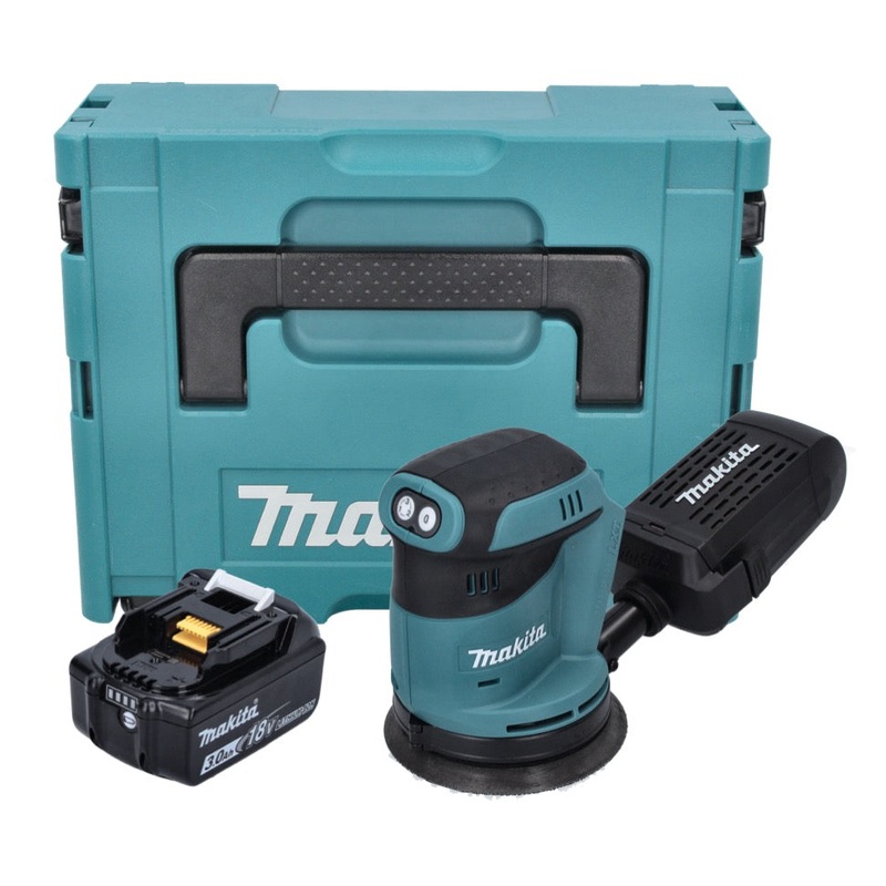 Lijadora excntrica a batera Makita DBO 180 F1J 18 V 125 mm + 1x batera 3,0 Ah + Makpac - sin cargador