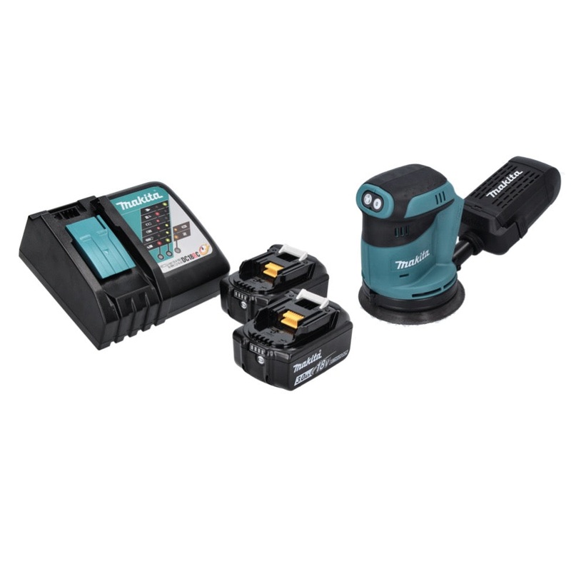 Lijadora excntrica a batera Makita DBO 180 RF 18 V 125 mm + 2x bateras 3,0 Ah + cargador