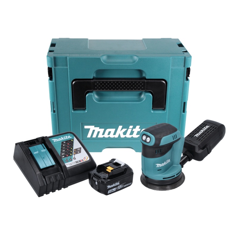Lijadora excntrica a batera Makita DBO 180 RF1J 18 V 125 mm + 1x batera 3,0 Ah + cargador + Makpac