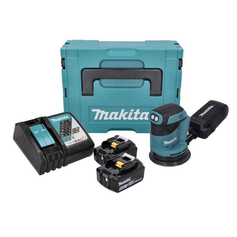 Lijadora excntrica a batera Makita DBO 180 RGJ 18 V 125 mm + 2x bateras 6,0 Ah + cargador + Makpac