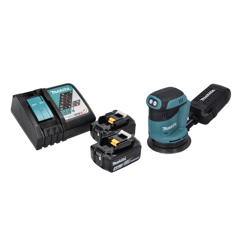 Lijadora excntrica a batera Makita DBO 180 RM 18 V 125 mm + 2x bateras 4,0 Ah + cargador