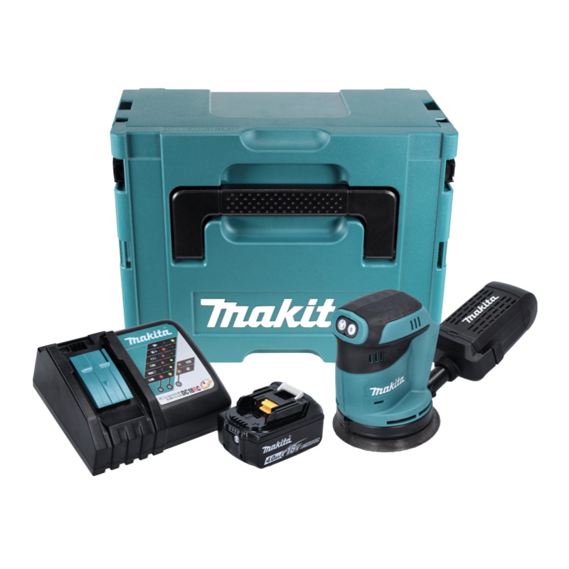 Lijadora excntrica a batera Makita DBO 180 RM1J 18 V 125 mm + 1x batera 4,0 Ah + cargador + Makpac
