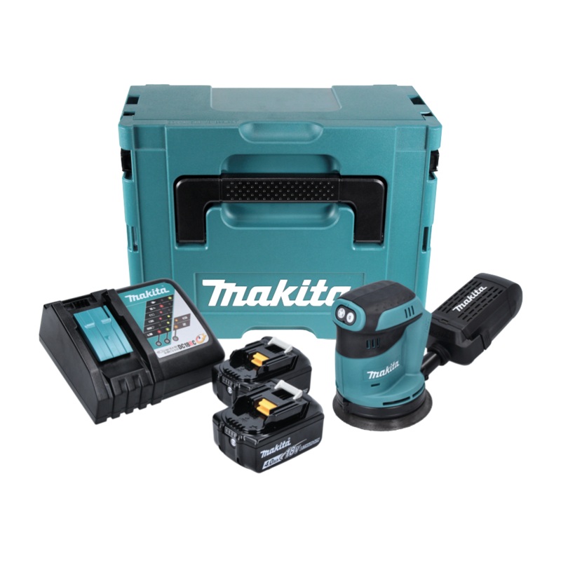 Lijadora excntrica a batera Makita DBO 180 RMJ 18 V 125 mm + 2x bateras 4,0 Ah + cargador + Makpac