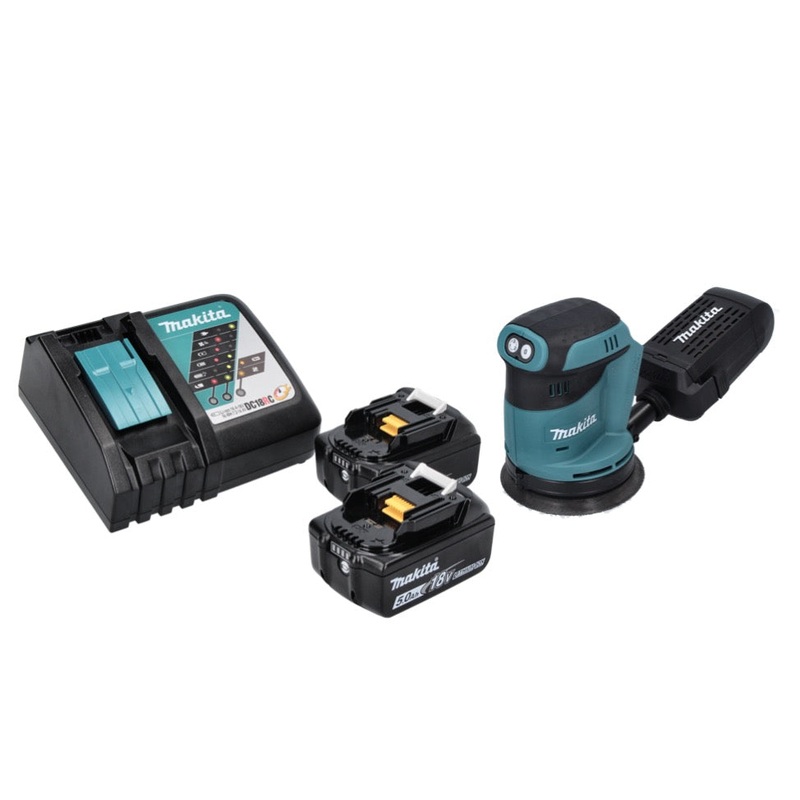 Lijadora excntrica a batera Makita DBO 180 RT 18 V 125 mm + 2x bateras 5,0 Ah + cargador