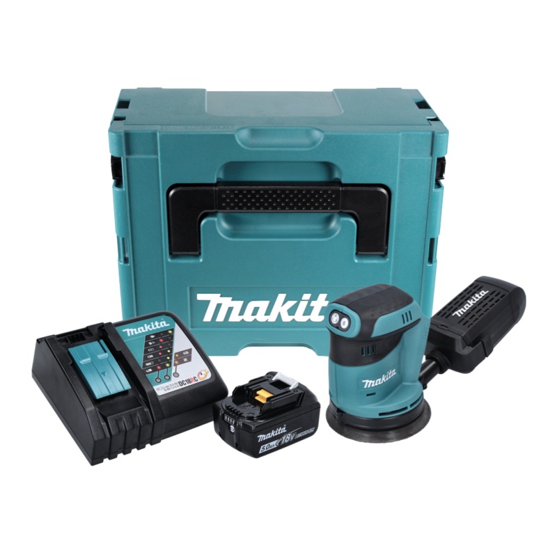 Lijadora excntrica a batera Makita DBO 180 RT1J 18 V 125 mm + 1x batera 5,0 Ah + cargador + Makpac