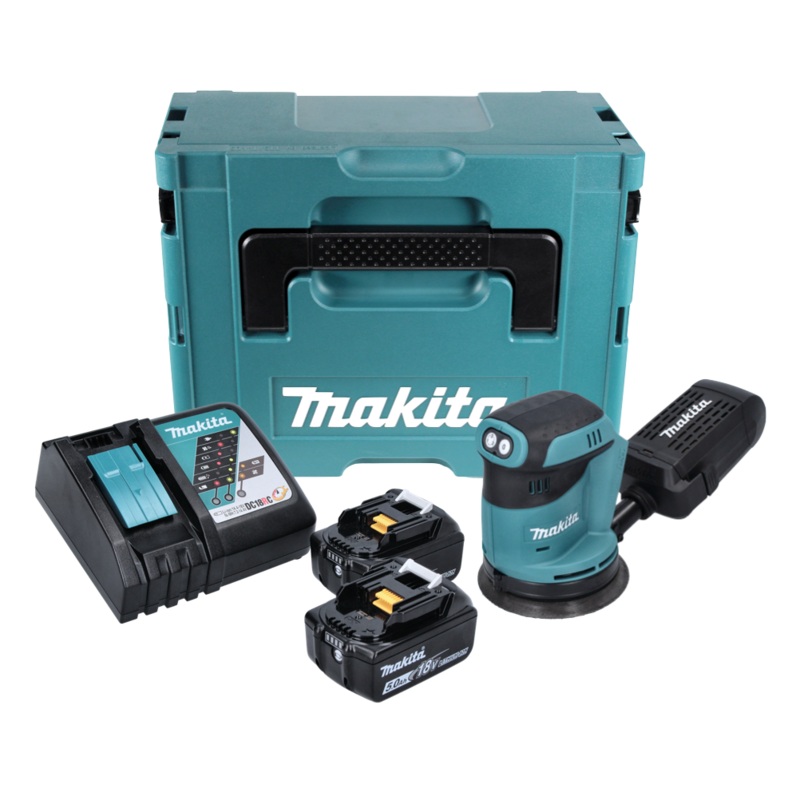 Lijadora excntrica a batera Makita DBO 180 RTJ 18 V 125 mm + 2x bateras 5,0 Ah + cargador + Makpac
