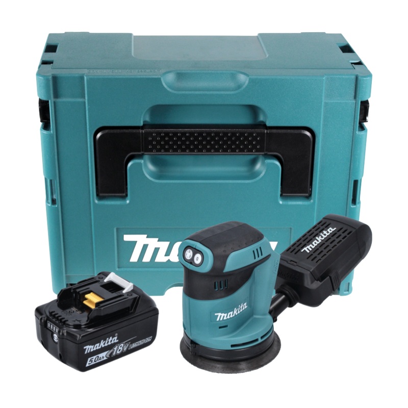 Lijadora excntrica a batera Makita DBO 180 T1J 18 V 125 mm + 1x batera 5,0 Ah + Makpac - sin cargador