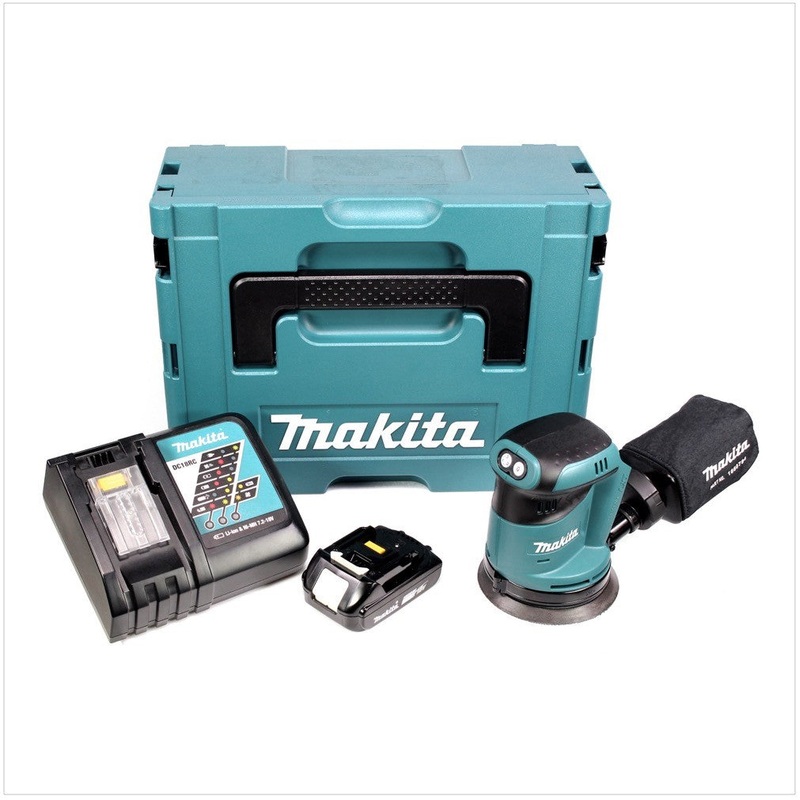 Lijadora excntrica batera Makita DBO 180 Y1J-D 18 V + 1x batera 1,5Ah + cargador + Makpac