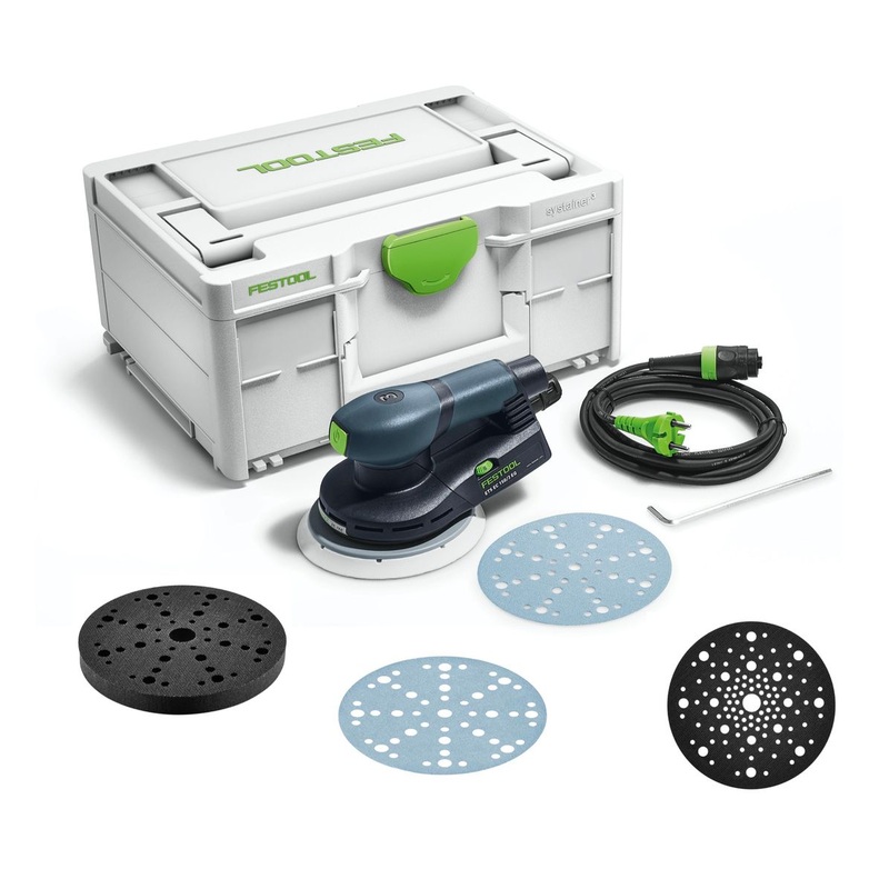 Lijadora excntrica Festool ETS EC150/3 EQ-Plus 400 W 150 mm sin escobillas + 250 discos abrasivos + 2 almohadillas de proteccin + almohadilla de interfaz + systainer