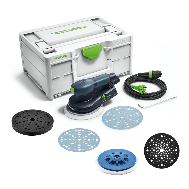 Lijadora excntrica Festool ETS EC150/3 EQ-Plus 400 W 150 mm sin escobillas + 250 discos de lijado + 2 almohadillas protectoras + almohadilla de interfaz + disco de lijado + systainer