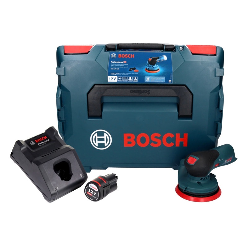 Lijadora excntrica inalmbrica Bosch GEX 12V-125 Professional 12 V 125 mm sin escobillas + 1x batera 3.0 Ah + cargador + L-Boxx