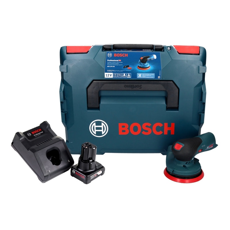 Lijadora excntrica inalmbrica Bosch GEX 12V-125 Professional 12 V 125 mm sin escobillas + 1x batera 6.0 Ah + cargador + L-Boxx