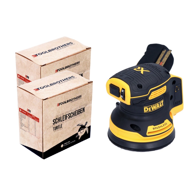 Lijadora excntrica inalmbrica DeWalt DCW 210 N 18 V 125 mm sin escobillas solo + 2x juego de discos de desbaste Toolbrothers TURTLE