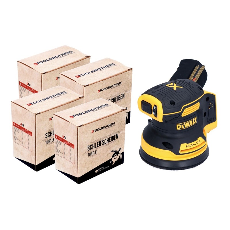 Lijadora excntrica inalmbrica DeWalt DCW 210 N 18 V 125 mm sin escobillas solo + 4x Juego de discos de desbaste Toolbrothers TURTLE