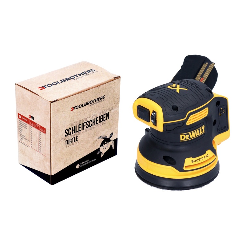 Lijadora excntrica inalmbrica DeWalt DCW 210 N 18 V 125 mm solo sin escobillas + 1 juego de discos de desbaste Toolbrothers TURTLE