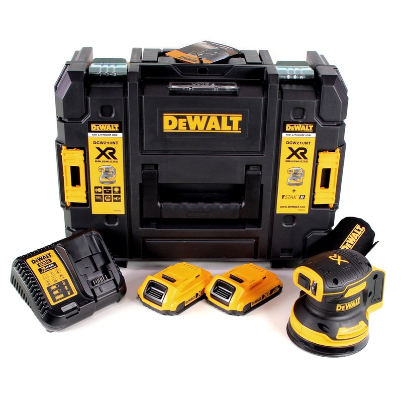 Lijadora orbital a batera DeWalt DCW 210 D2 brushless 18V 12.000rpm 125mm + 2x bateras 2,0 Ah + 1x cargador rpido en TSTAK