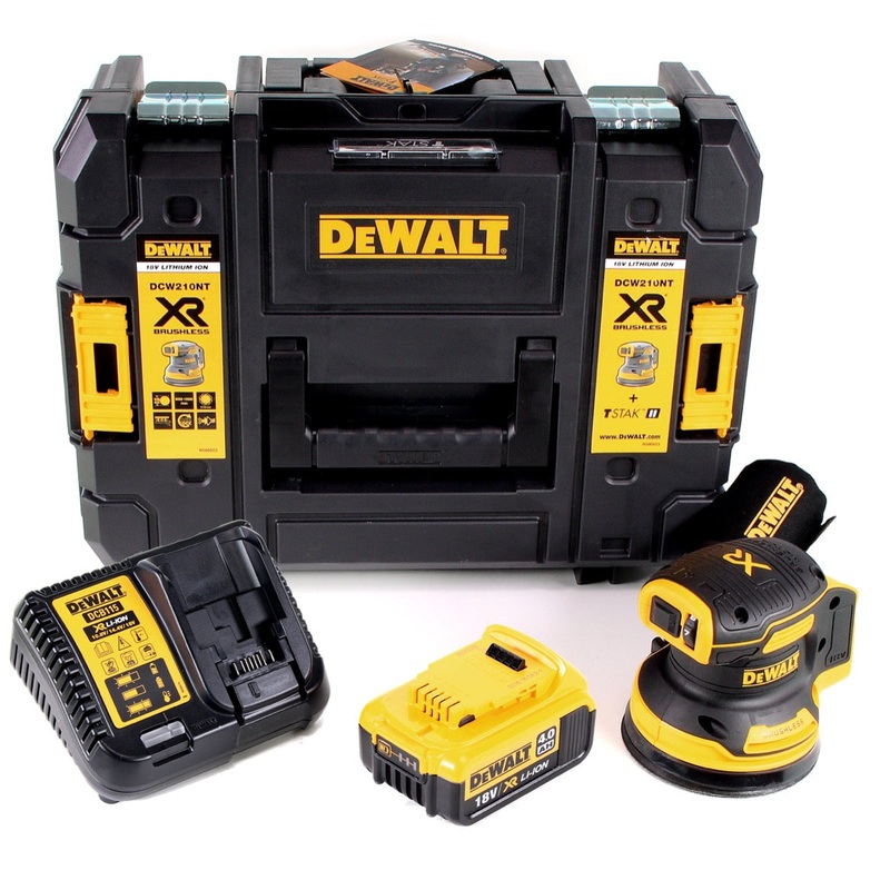 Lijadora orbital a batera DeWalt DCW 210 M1 brushless 18V 12.000rpm 125mm + 1x batera 4,0 Ah + 1x cargador rpido en TSTAK