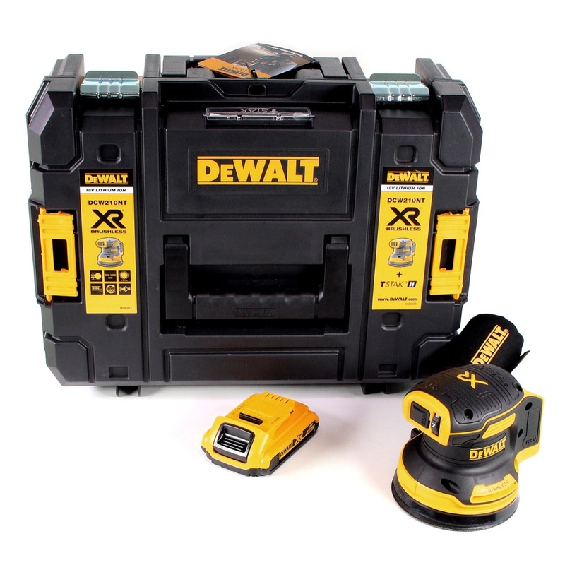 Lijadora orbital a batera DeWalt DCW 210 NT brushless 18V 12.000 rpm 125 mm + 1x batera 2,0 Ah en TSTAK - sin cargador