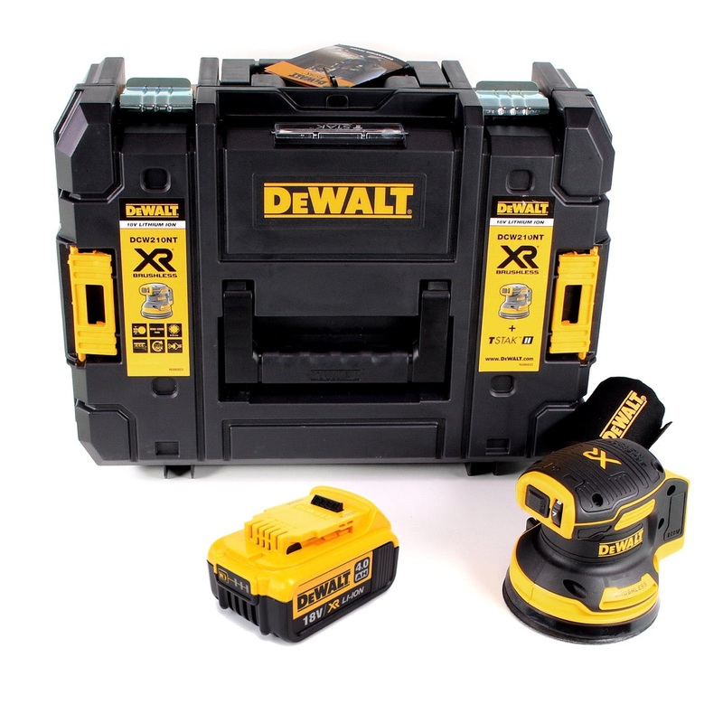 Lijadora orbital a batera DeWalt DCW 210 NT brushless 18V 12.000rpm 125mm + 1x batera 4.0 Ah en TSTAK - sin cargador
