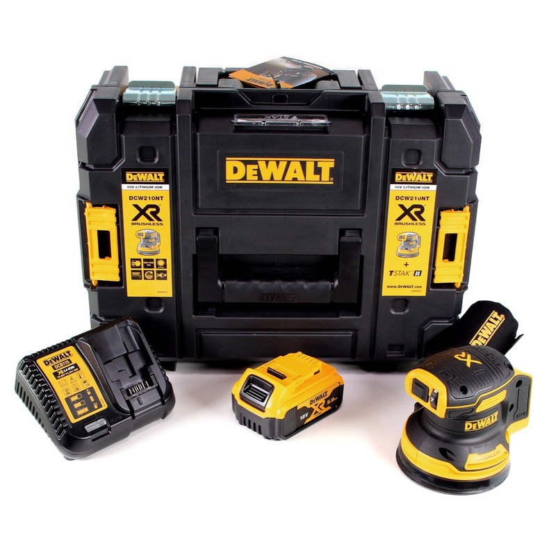 Lijadora orbital a batera DeWalt DCW 210 P1 18V 125mm brushless + 1x batera 5.0Ah + cargador + TSTAK